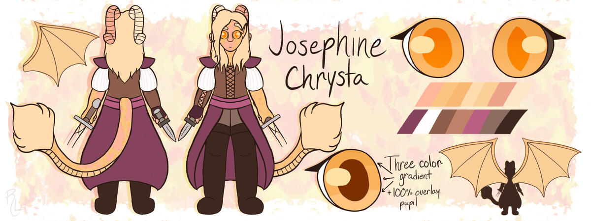 My D&D character Josephine Chrysta, tiefling draconic sorcerer/rogue